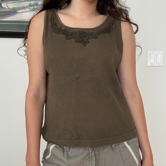 vintage ribbed army green tank top - Picture 1 of 6